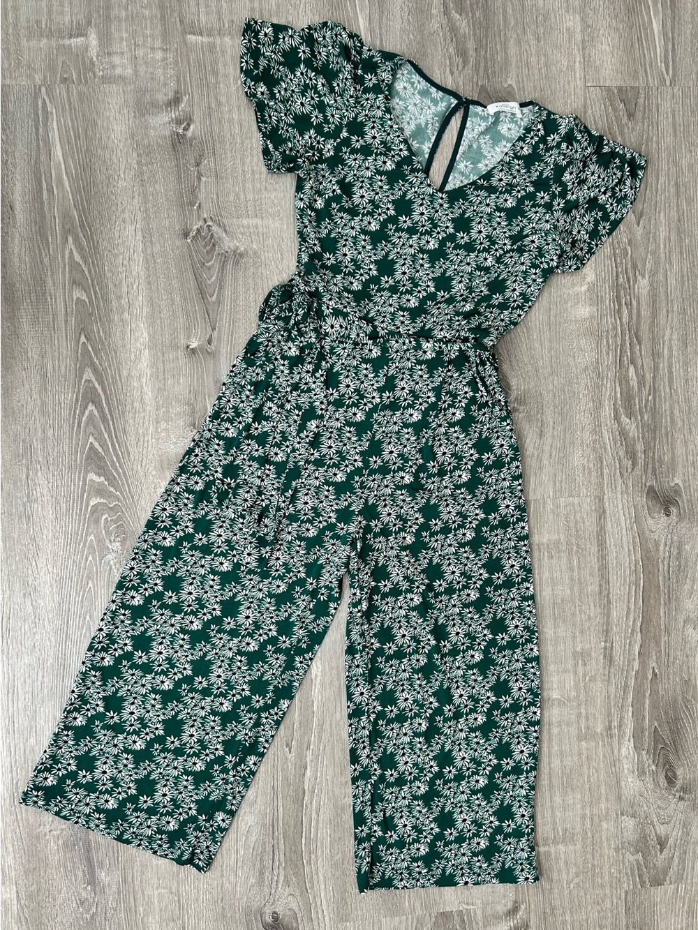 Kaileigh Emerald Green Floral Tie-Waist Jumpsuit